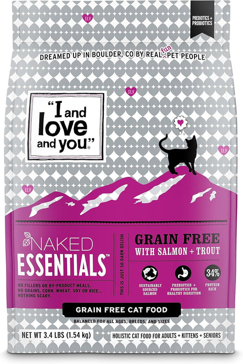 I and Love and You Naked Essentials Dry Cat Food - Salmon + Trout, Grain Free, Real Meat, 3.4lb Bag