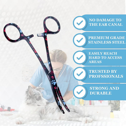 Dog Pet Ear/Nose Hair Puller Grooming Hemostat Locking Forceps, 5.5" Full Serrated Clamps Stainless Steel (Black Multi