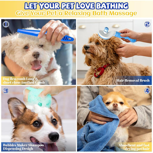 8PCS Set Dog Slicker Brush for Dogs Grooming Kit,Bath Grooming Kit for Pets,Hair Brush with Towel,Washing