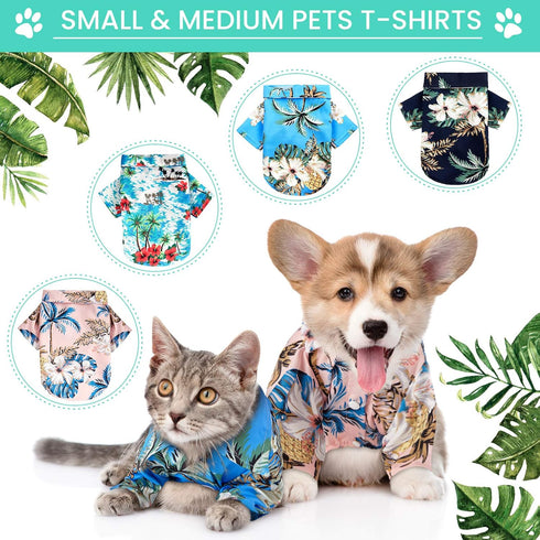 4 Pieces Hawaiian Dog Shirts with Coconut Tree Print, Pet T-Shirts for Small to Medium Dogs and Cats (Medium)