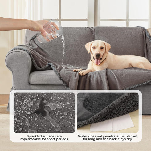 Luciphia Waterproof Blanket for Large Dogs, Liquid Proof Furniture Protector, Washable Reversible Bed Cover, Light Grey