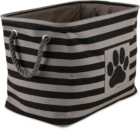 Bone Dry Pet Storage Collection Striped Paw Patch Bin, Small Rectangle, Black