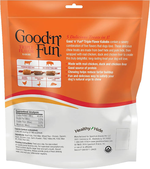 Good ’n’ Fun Triple Flavor Kabobs (18 Count) - Rawhide Snack for All Dogs (3 Pack)