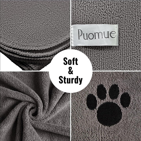 3 Pack Microfiber Dog Towels for Drying Dogs, Super Absorbent and Soft Pet Grooming Towel, 40 Inch X 23.6 Inch, Perfect Dog Drying Towels for Large, Medium or Small Dogs, Grey by Puomue