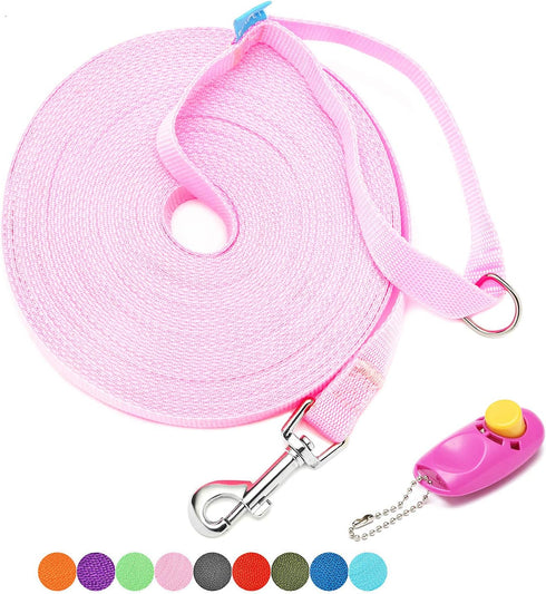 BAAPET Long Dog Training Leash with Clickers for Small, Medium and Large Dogs or Cats (15 Feet, Pink)