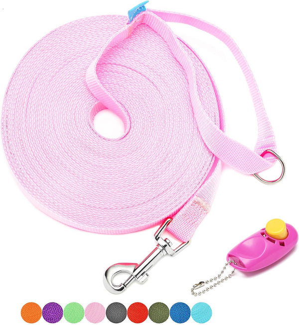 BAAPET Long Dog Training Leash with Clickers for Small, Medium and Large Dogs or Cats (15 Feet, Pink)