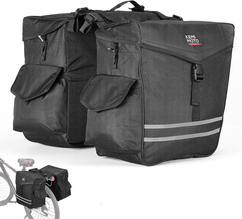 KEMIMOTO 40L Bike Panniers Bag for Rear Rack, Waterproof with Rain Cover, Black