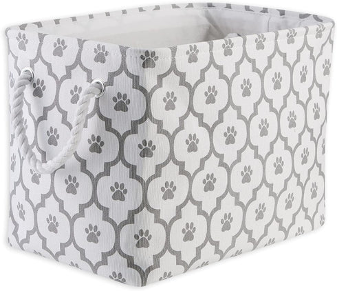Bone Dry Pet Storage Collection, Lattice Paw Print, Medium Rectangle, White/Gray