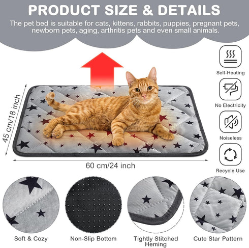 Namalu 4 Pack Self Warming Cat Bed 18 x 24 Inch Self Heating Cat Mat Star Pattern Soft Dog Crate Pad Thermal Pet Bed Mat Anti Slip Kennel Mat Washable Dog Cat Warming Bed for Outdoor Indoor Pet