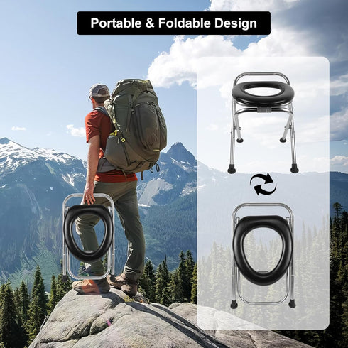 16.5"H 350LB Portable Toilet for Camping, Capacity Stainless Steel Folding Toilet with Soft Seat & Bags, Collapsible