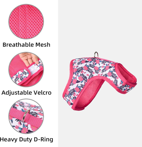 Mile High Life Dog Harness, Air Mesh Floral Vest for 20 lbs Small Dogs & Cats, Adjustable Easy Closures (Peony, XS)
