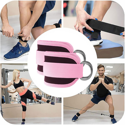 Fitness Ankle Straps for Cable Machines, 2 Pack Adjustable Padded Cuffs for Kickback Glute Workouts, D-Ring Leg Straps