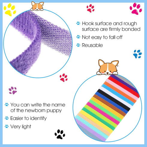 Frienda 60 Pieces Puppy Whelping Collars, Double-Sided Adjustable ID Bands for Newborn Pet Dogs and Cats, S, M, L