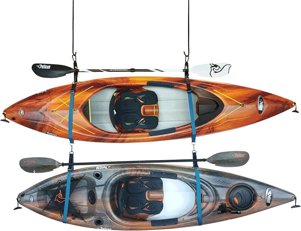 Pelican Double Kayak Storage Strap System for Indoor and Outdoor Kayak and SUP Paddle Board Hangers with Paddle Clips