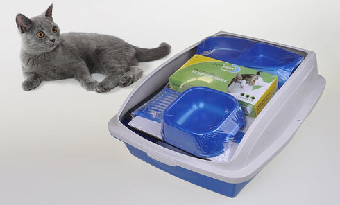 Van Ness 5 Piece Kit - Kitten and Cat Starter Set with High Side Litter Box, Water Bowl, Double Feeder, Litter Scoop,