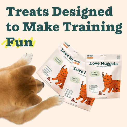 WOOF Love Nuggets - Made in The USA Bite-Sized Beef Jerky Training Treats for Dogs