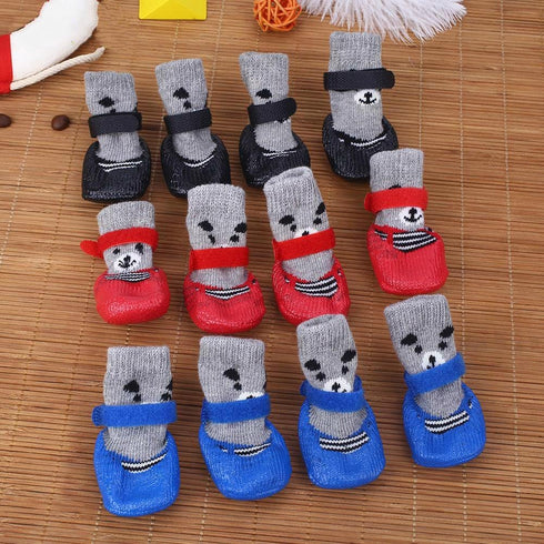 Dog Cat Boots Shoes Socks - Adjustable Waterproof Breathable Anti-Slip Sole for Tiny Dogs (M, Red)