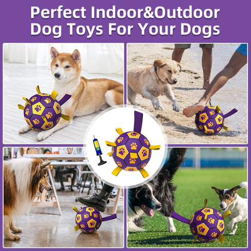 QDAN Dog Ropes Toys Soccer Ball with Straps - Interactive Tug of War Toy, Durable Water Toy for Medium & Large Dogs,