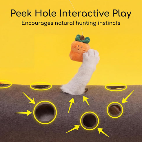 ZEZE Cheese Cat Tunnel for Indoor Cats, Felt Peek Hole Hide Tunnel Toy with Snap Buttons, Foldable Interactive Cat Play