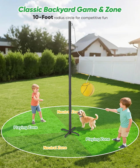 Tigerden Set Tetherball with Rope & Ball, Portable Tetherball Equipment for Outdoor Backyard, Adjustable Heavy Duty