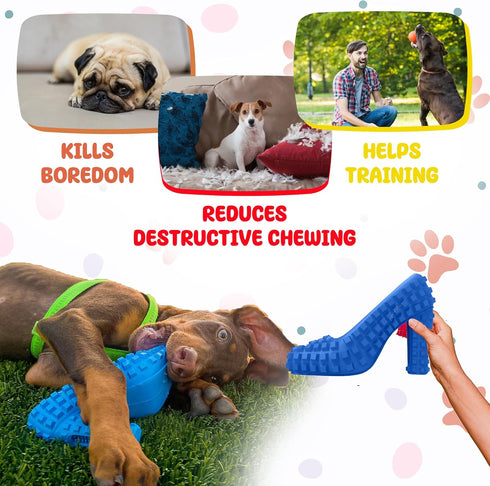 SUPER SHOE Dog Toy for Aggressive Chewers, Rubber Natural Teething Toys, Treat Dispenser for Small Medium Dogs
