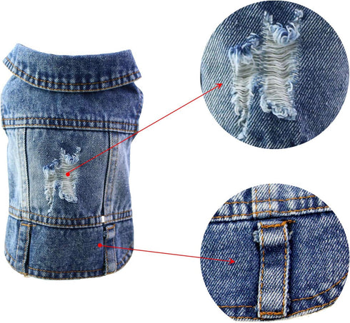 Vintage Washed Denim Dog Jeans Jacket, Cool Puppy Lapel Vests for Small & Medium Dogs & Cats