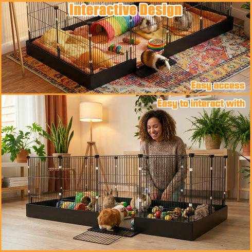 Guinea Pig Cages DIY Small Animal Playpen with Waterproof Liner, Expandable Cage for Guinea Pigs, Metal Wire Yard Fence