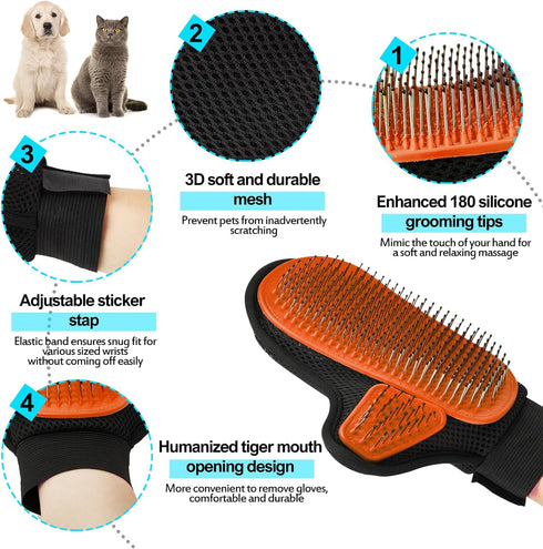 2024 Pet Grooming Glove with Tipped Pin Brush - Special Design Deshedding Glove, Perfect Petting Tool for Sensitive Pets