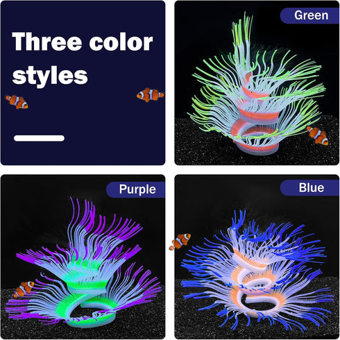 Soft Silica Gel Aquarium Decorations Glow in The Dark, Glowing Coral Ornaments for Fish Tank (Purple, Anemone)
