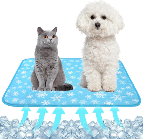 DELIFUR Large Dog Cooling Mat - Self Cooling Pad for Small Medium Dogs, Machine Washable, Blue, Outdoor Use