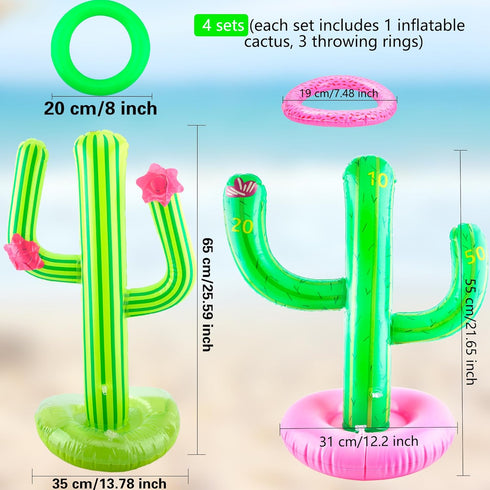 Cotiny 4 Set 4 25 Inch 16 20 Summer Inflatable Cactus Ring Toss Games Includes Pcs Large Inflatable Cactus with Pcs/