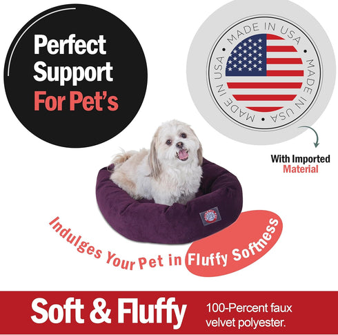 Majestic Pet 24 Inch Micro Velvet Calming Dog Bed - Cozy Soft Round Bed with Spine Support, Aubergine, 24x19x7