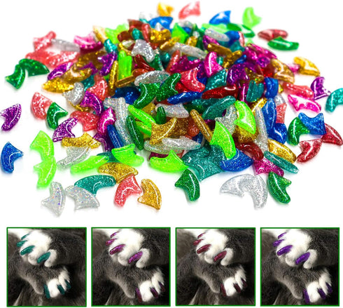 VICTHY 10 Colors Cat Nail Caps, 100pcs Glitter Claw Caps with Adhesives and Applicators, Large Size