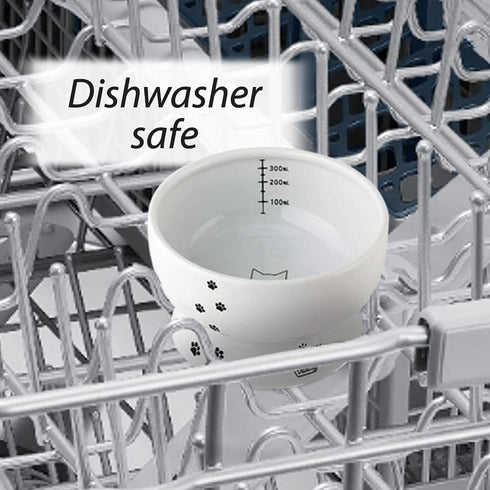 Necoichi Raised Cat Water Bowl, Elevated with Measurement Lines, Dishwasher and Microwave Safe, Regular Size