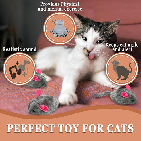 SunGrow Plush Squeaky Mice for Cats, 3 Tug Chews for Kittens' Interactive Fun, Soft Stuffed Fetch for Ferrets
