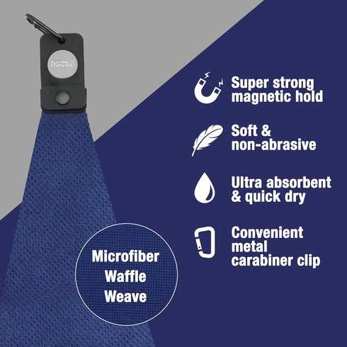 Magnetic Golf Towels with Clip & Ultra Strong Magnet, Waffle Weave Microfiber Towel for Golf Bags & Carts, Navy
