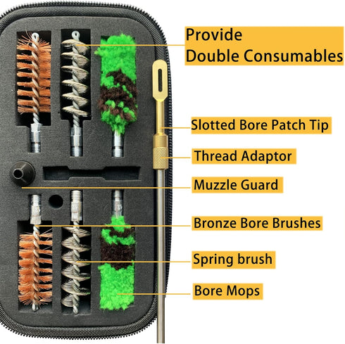 Shotgun Cleaning Kit 12 Gauge, 30 Inch Stainless Steel Cleaning Rod with Adaptor, Double the Consumables