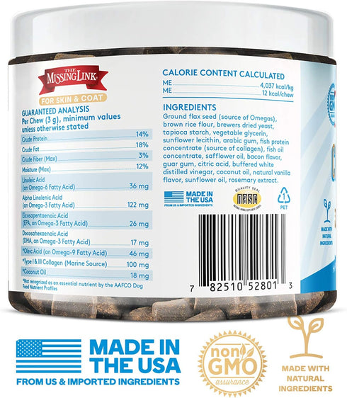 60ct The Missing Link Collagen Care Skin & Coat Soft Chews - Daily Hair Growth, Healthy Skin & Strong Nails Support