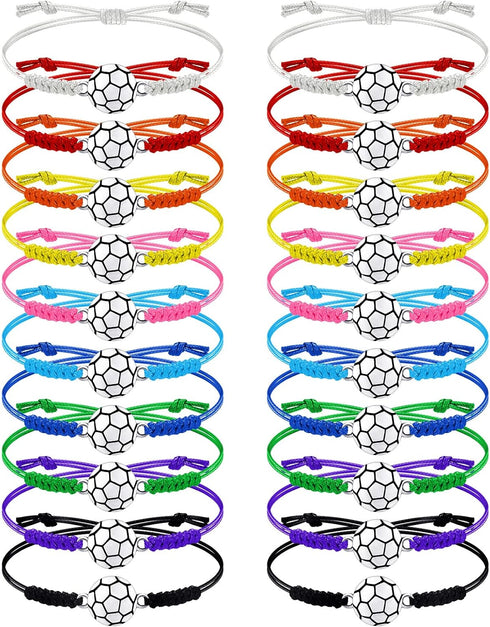 Jadive 20 Pieces Soccer Charm Bracelets, Bulk Gifts for Soccer Team Coaches, Adjustable Braided Rope Pendants