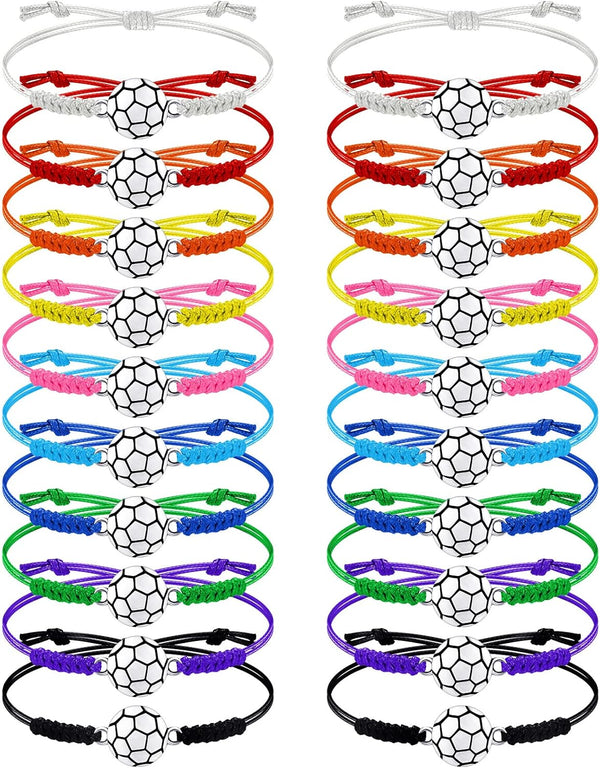 Jadive 20 Pieces Soccer Charm Bracelets, Bulk Gifts for Soccer Team Coaches, Adjustable Braided Rope Pendants