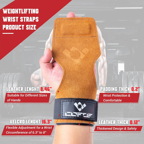 Weight Lifting Wrist Strap - Double Layer Leather Adjustable Neoprene Padded Gym Workout Lifting Hooks