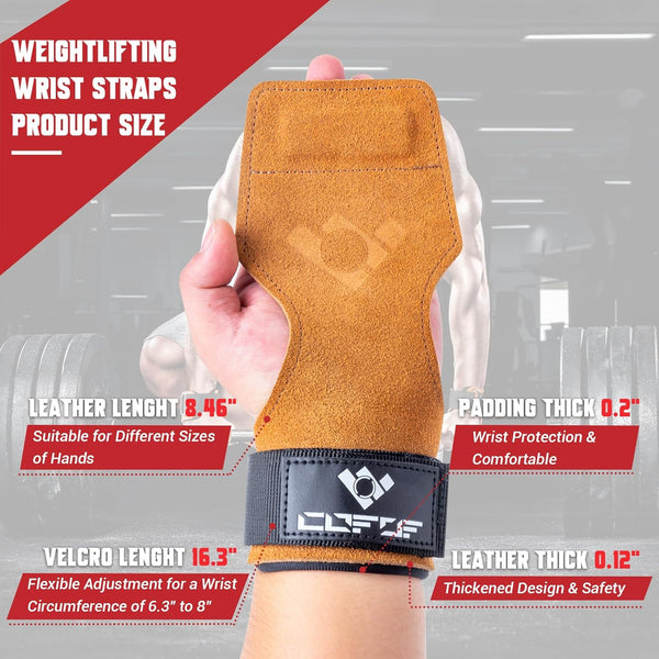 Weight Lifting Wrist Strap - Double Layer Leather Adjustable Neoprene Padded Gym Workout Lifting Hooks