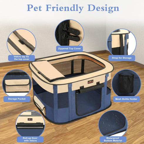 Dog Playpen, Pet Playpen, Foldable Kitten cage Puppy Play Pen, Portable Dog Kennel Tent Crate, Indoor Outdoor Travel