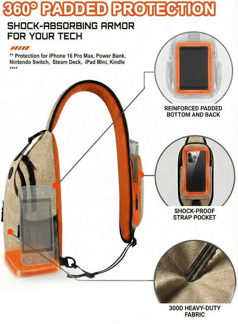 Backpack 17 11" Sling for Women & Men, Crossbody Travel Bag with Water Bottle Holders, Pockets, Quick-Access Phone