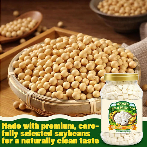 6oz (170g) 1cm Freeze Dried Tofu Cubes, Bite Size, Instant Food Dehydrated Tofu, Family Size Resealable Can, Low Sugar