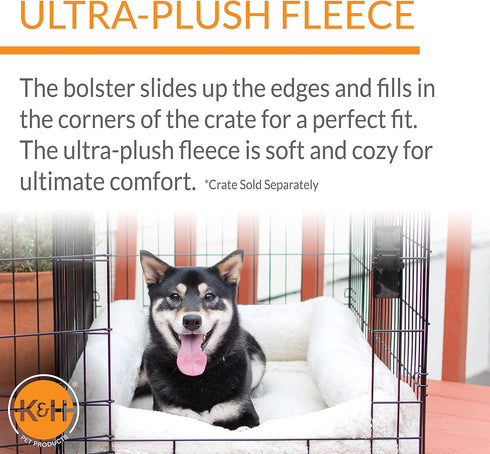 K&H Pet Products Ultra Plush Deluxe Bolster Dog Crate Pad, Portable Dog Crate Mat & Kennel Indoor Bed, Fleece Large