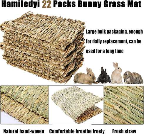 22 Chinchilla Hamiledyi Bunny Grass Mat Natural Woven Hamster Grass Bed Nest PCS Small Animal Handmade Bedding Hay Mat