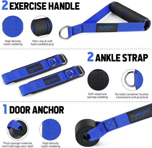 WALITO Resistance Bands Set with Handles, Door Anchor, Legs Ankle Straps for Heavy Resistance Training