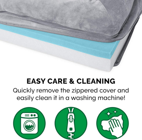 Furhaven Cooling Gel Dog Bed for Medium/Small Dogs, Removable Bolsters, Washable Cover, Faux Fur & Velvet, Smoke Gray