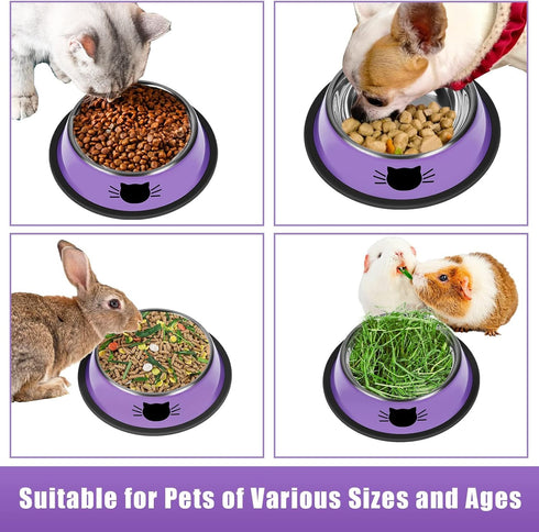 2 Pcs Non-Slip Stainless Steel Small Cat Food Bowls, 7 Oz, Unbreakable with Removable Rubber Base